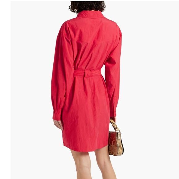 BA&SH Pearl Belted Red Lyocell blend Poplin Mini Shirt Dress Women’s Sz XS - Picture 4 of 9